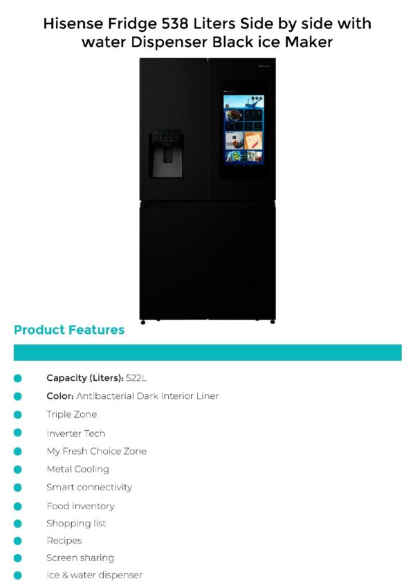 Hisense 522L 4 Door Refrigerator with Ice & Water Dispenser REF522DR - Image 2